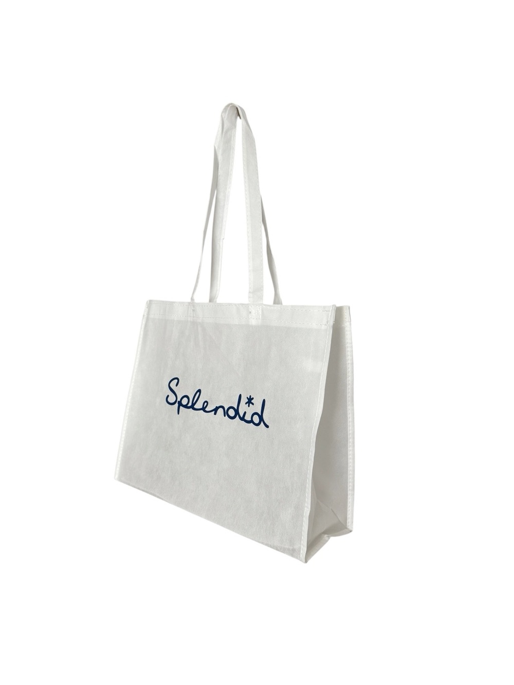 Splendid Reusable White Tote Bag with Navy Logo